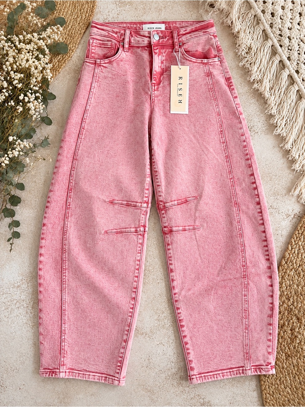New Risen Taffy Pink Acid Wash Barrel Jeans Size 3/26